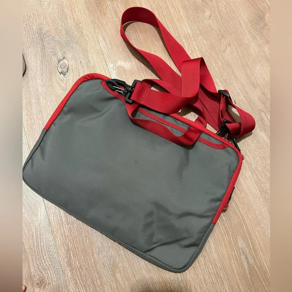 Timbuk2 Gray and Red Laptop Bag 15” by 11” padded crossbody
